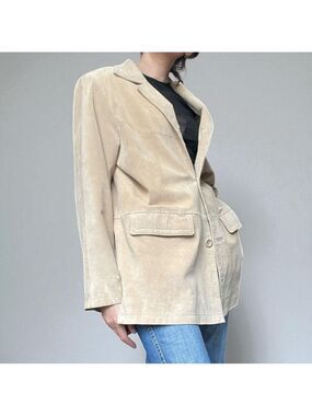 Vintage 90s Jessica Holbrook Genuine Suede Beige Blazer Jacket Size Minimalist